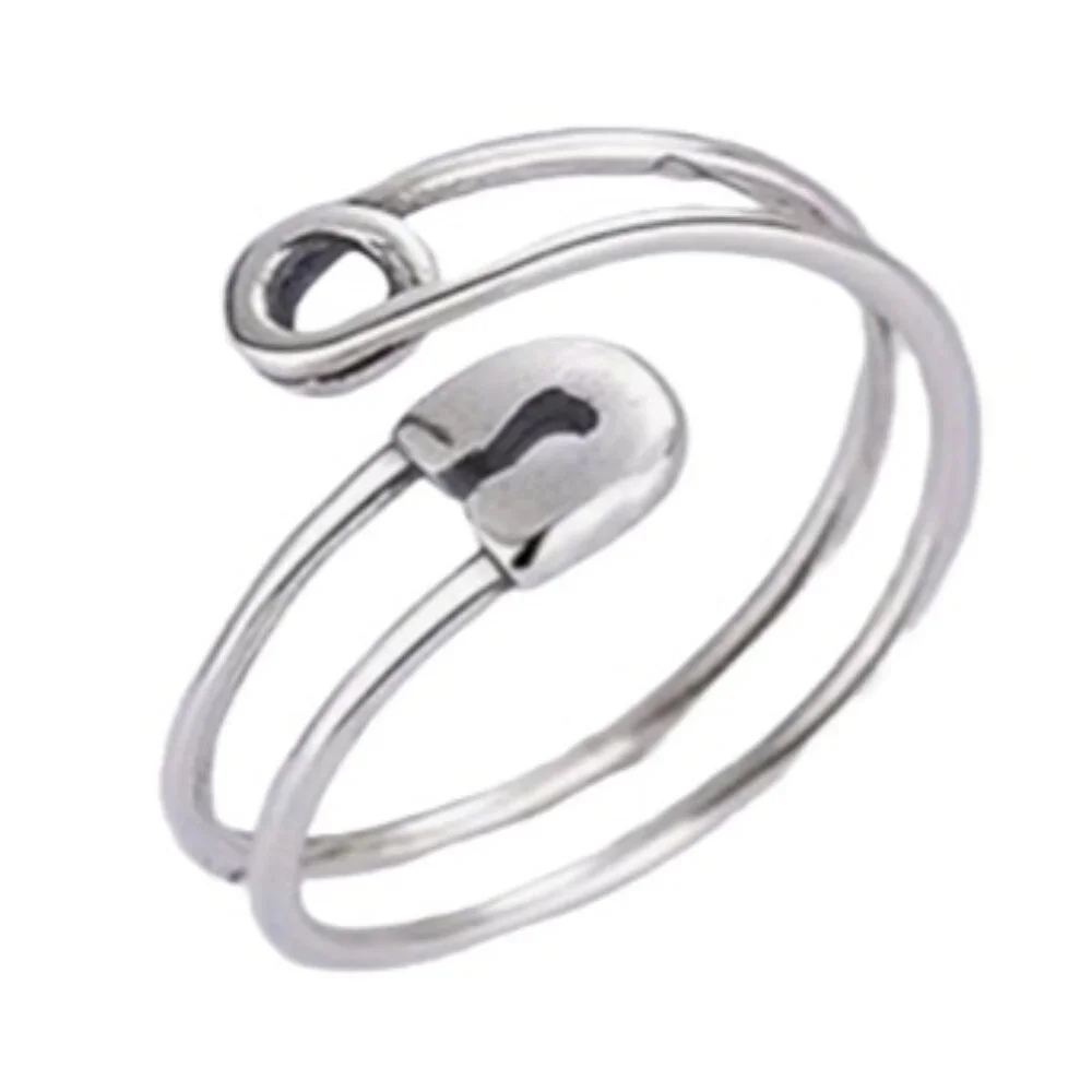 Boho Chic Sterling Silver Safety Pin Thumb Ring - Adjustable Safety Pin Design - Picture 3 of 4